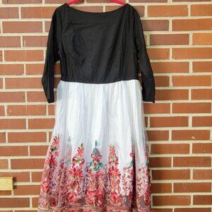 Black, White, Floral Dress - Size XL - Made by GYK - NWOT